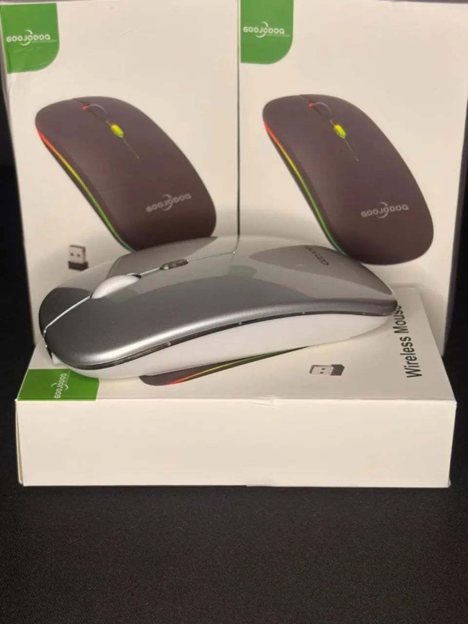 Mouse Sem Fio Wireless GooJodoo com Receptor USB - Cores Preto e Prata - Foto 2