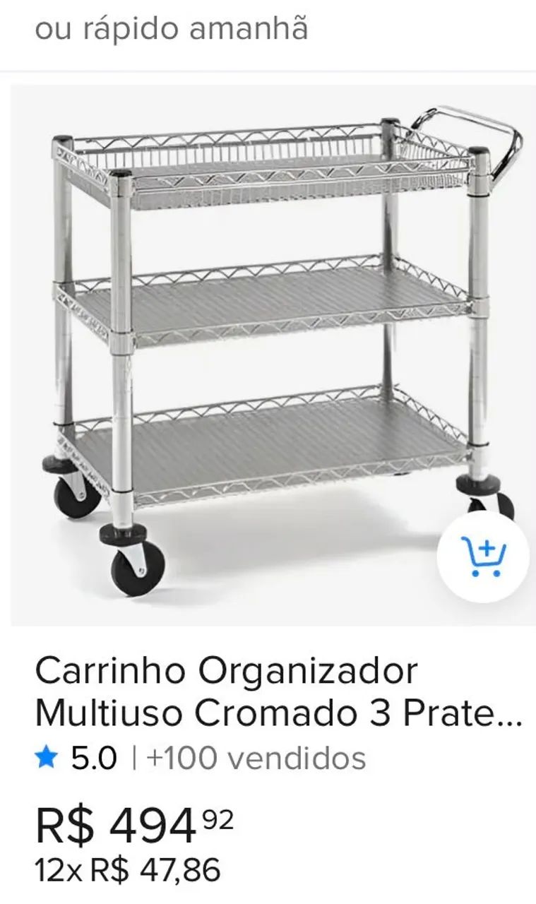 CARRINHO ORGANIZADOR MULTIUSO CROMADO