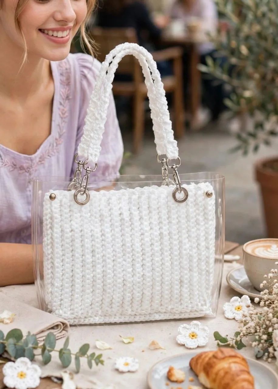 Bolsa de crochê branca - Foto 3