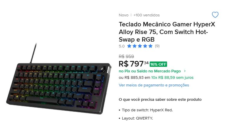 Teclado Hyperex Aloy 75% ABNT2 base de aluminio - Foto 3