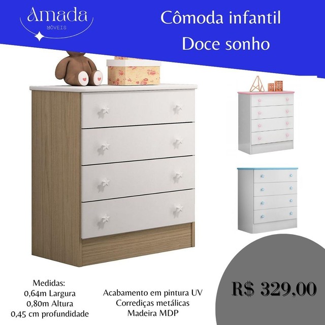 Cômoda Doce sonho infantil , Entrega  em 3 dias 