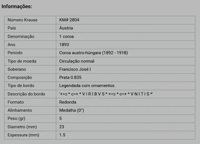 MOEDA IMPÉRIO AUSTRO-HUNGARO 1893 - Foto 3