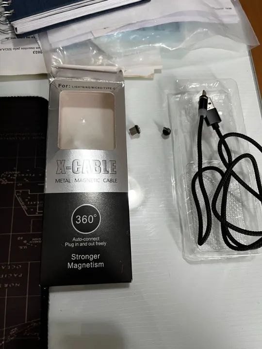 Cabo 3 Em 1: Tipo C, Lightning, Micro Usb Magnet e Girátorio Iphone e Android