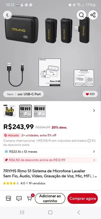 Microfone Sem Fio 7RYMS TIPO C - Foto 2