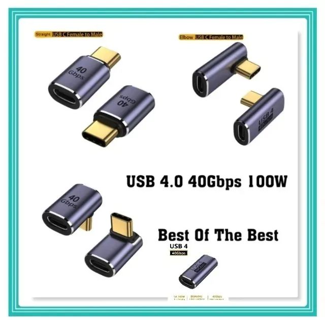 Adaptador USB4 Tipo C Macho para Fêmea 40 Gbps 8K PD 100 W Conversor USB-C