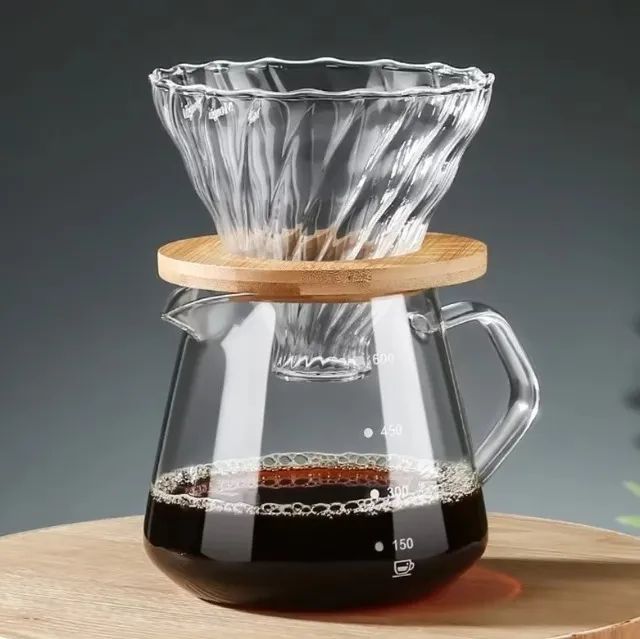 Conjunto Jarra Vidro Porta Filtro Café Vidro Base Bambu V60 40 filtros - Foto 4