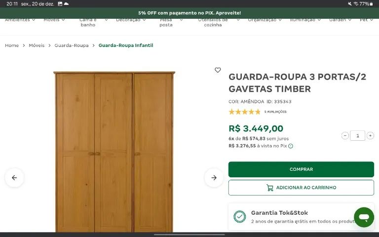 Quarda roupa solteiro Tok&Stok 3 portas - Foto 4