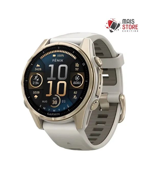Relógio Garmin Fenix 8 43mm Amoled Sapphire - Soft Gold/Beige (Novos/Lacrados)