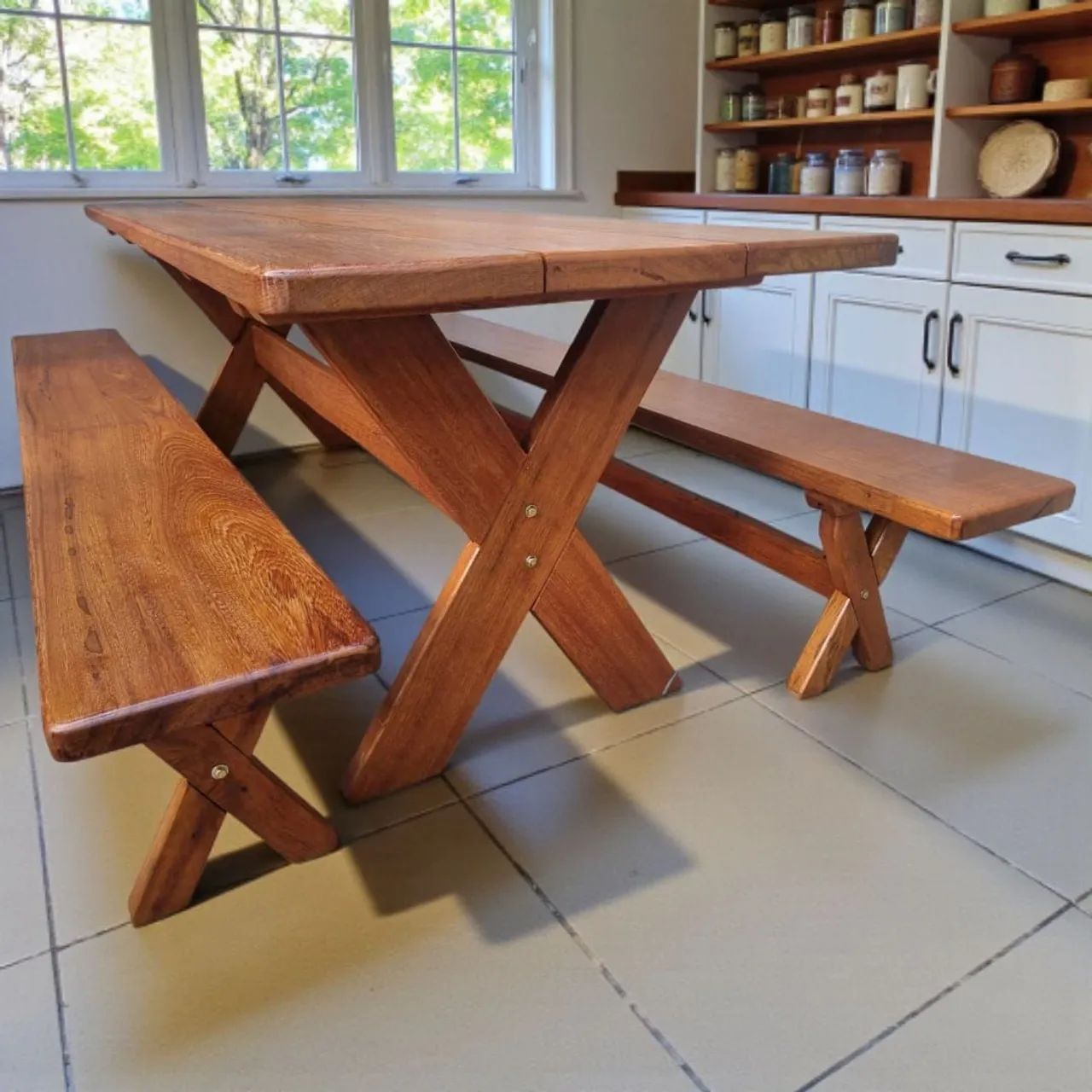 Mesa Rústica Grossa Pesada com Bancos - Foto 4