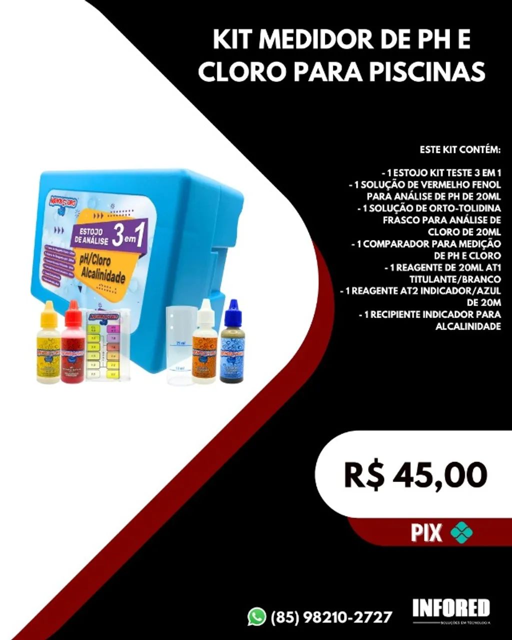 Kit medidor de PH e cloro para piscinas