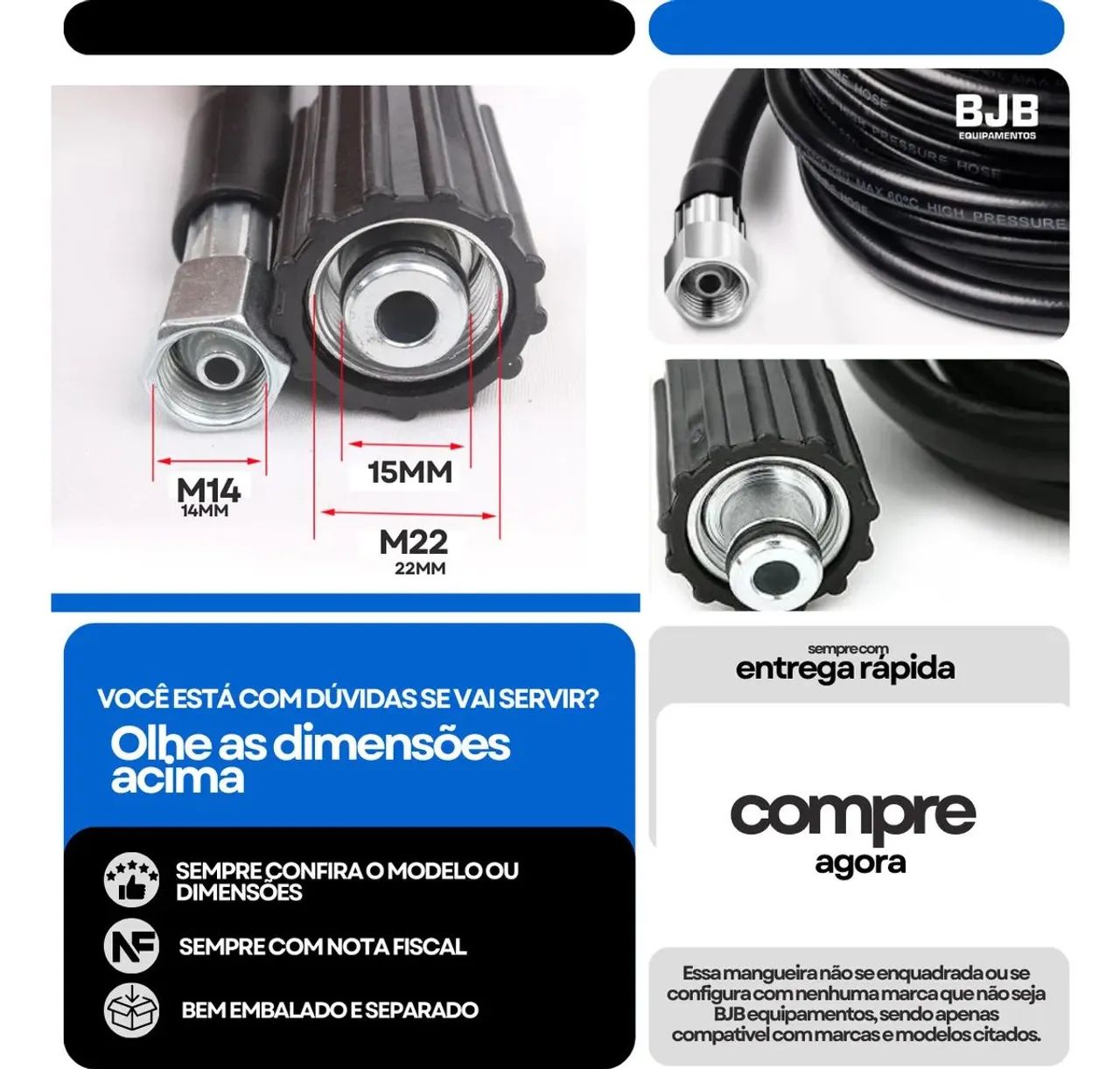 Mangueira Lavadora 5 Metros Alta Pressão Compatível com Wap Ousada Plus 2200 OUTRAS  - Foto 3