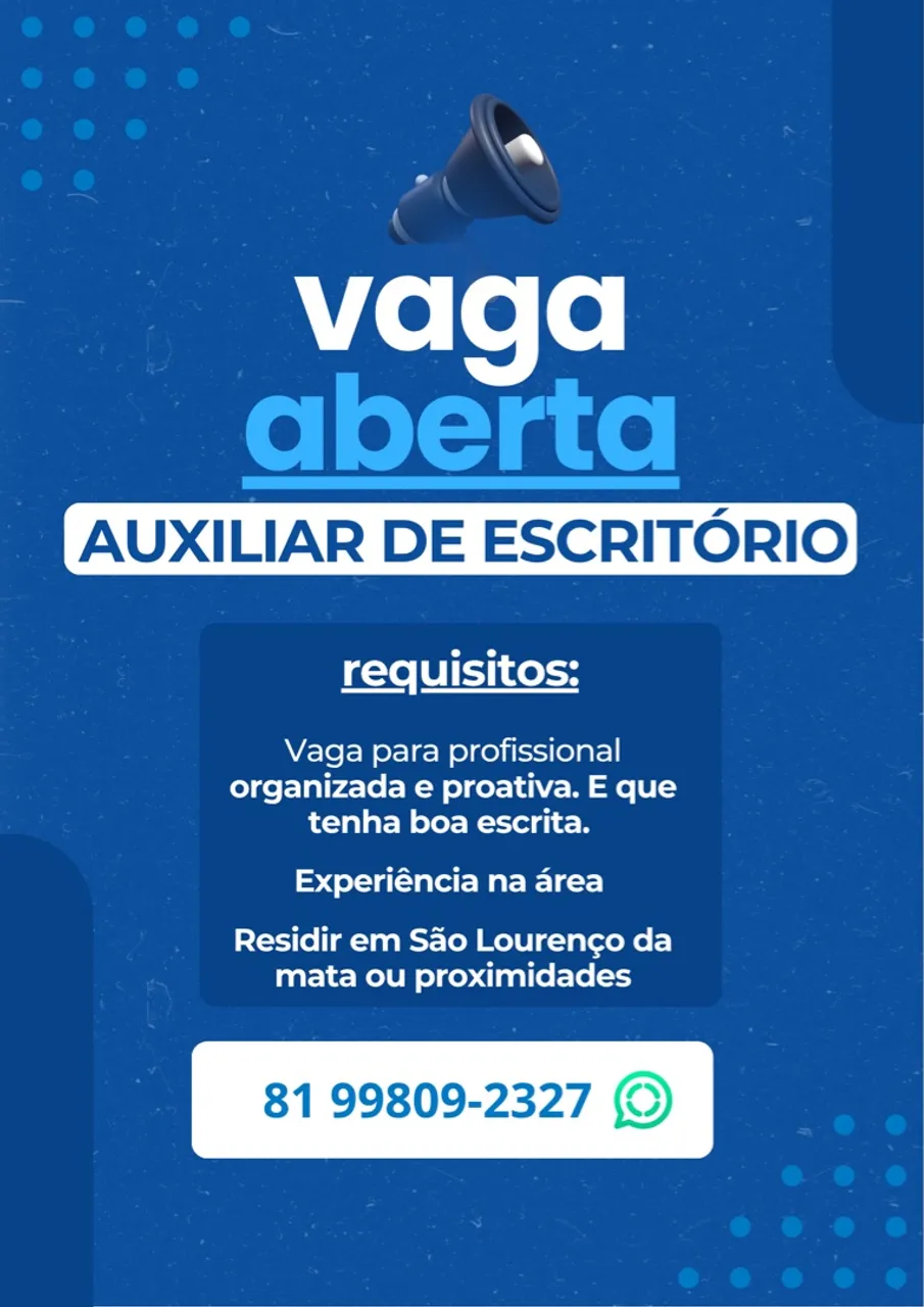 Vaga de emprego auxiliar de escritório