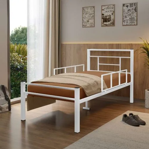Cama Solteiro em Aço Tubular Com Grade Lateral de Segurança Integrada