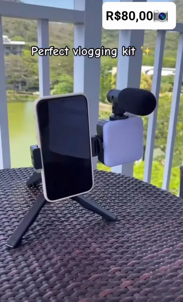 Kit de Vlogging Completo - Câmera, Luz e Microfone