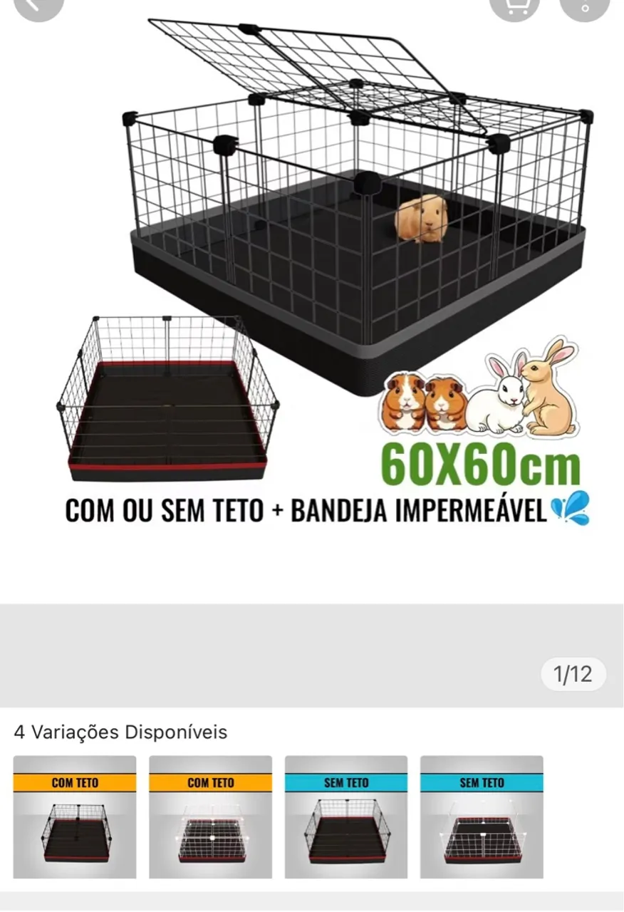 Gaiola para Roedores 60x60cm Com Teto Impermeável. Brinde um sanitario pet e um bebedouro