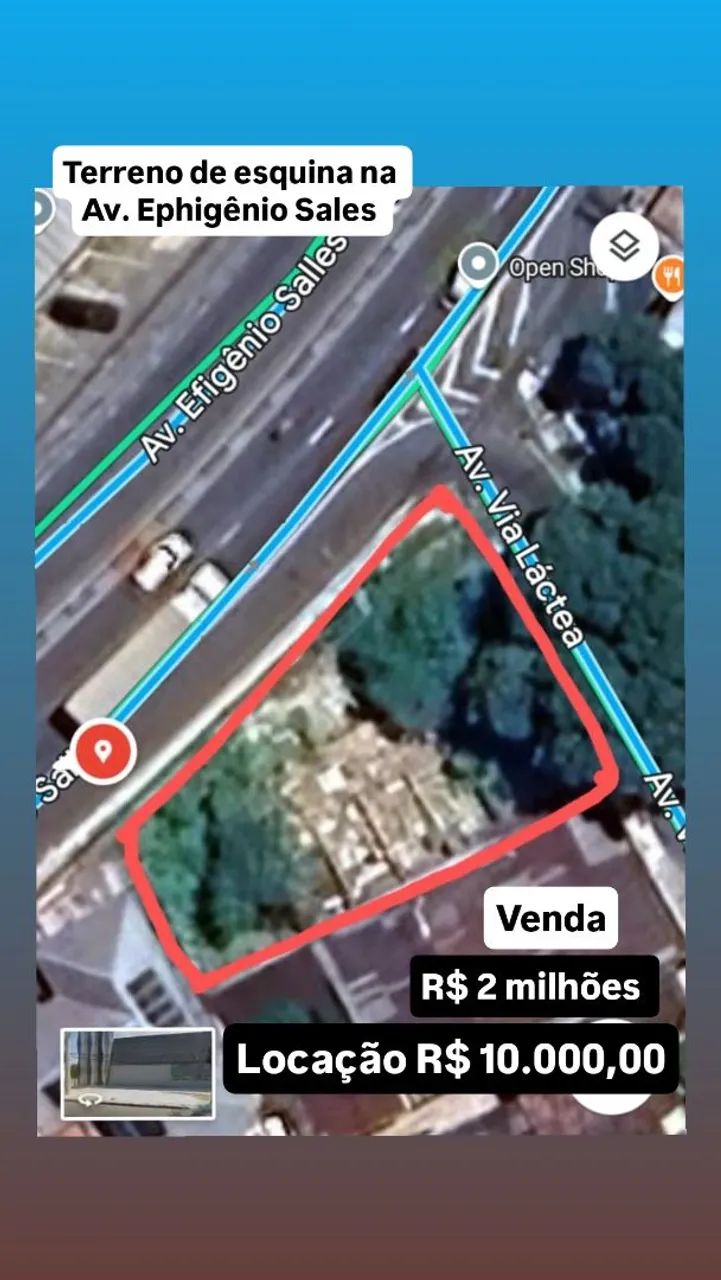 Terreno de esquina na Av. Ephigênio Salles 