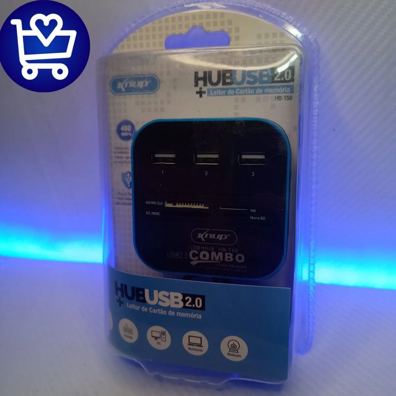 Hub USB 2.0 com Leitor de Cartão de Memória Knup HB-T58