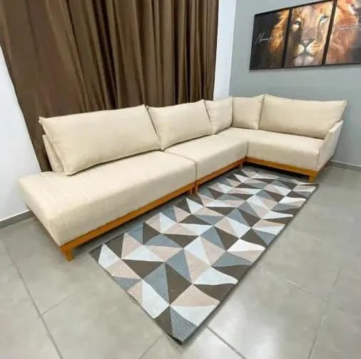 Sofá de Canto Eros em Linho 7 Lugares Com Chaise- Produto Novo
