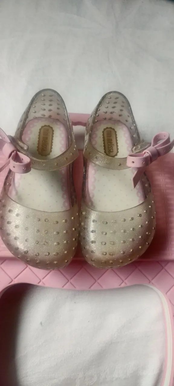 Sandália Mini Melissa Rosa Glitter com Laço