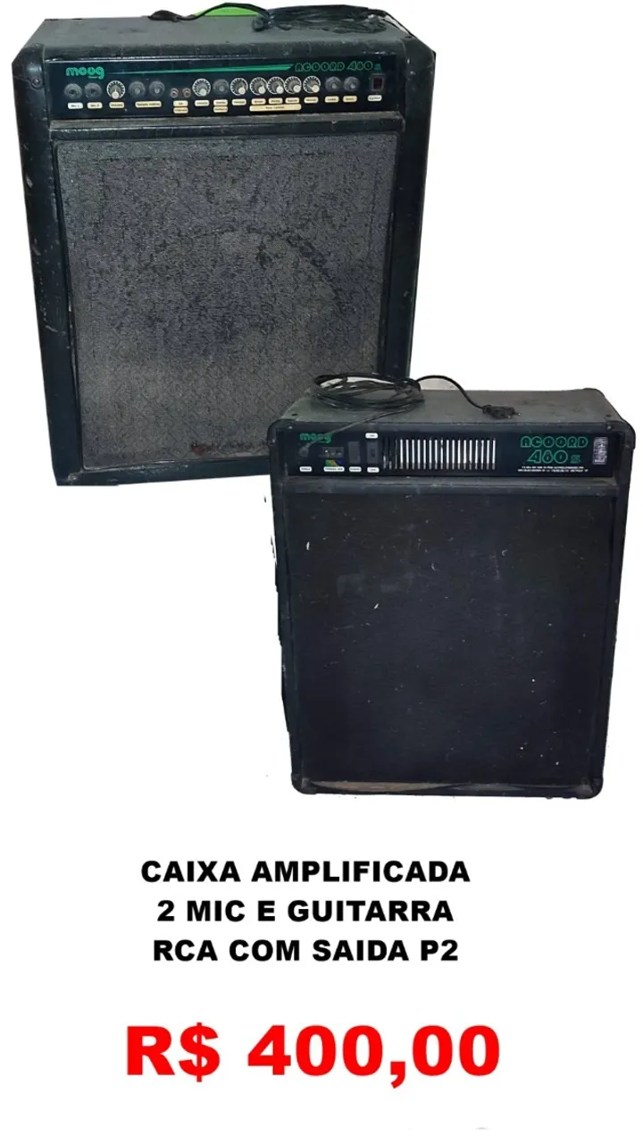 CAIXA DE SOM AMPLIFICADA - ENTRADA PARA 2 MIC E 1 PARA GUITARRA + RCA COM SAIDA P2
