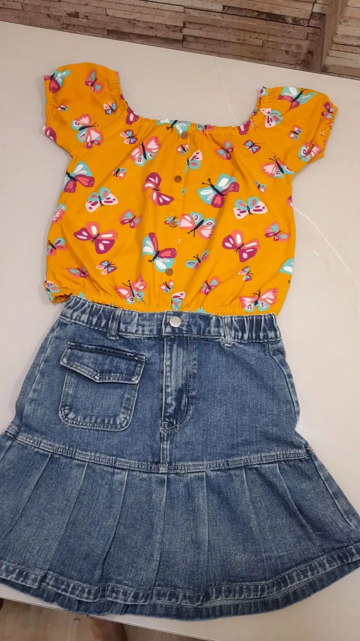 Vendo Conjunto Blusa Malwe kids e saia jeans seminovo T- 10 anos - Foto 5