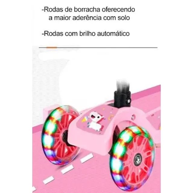 Patinete Infantil 3 Rodas De Led Dobrável Reforçada -Rosa  - Foto 5