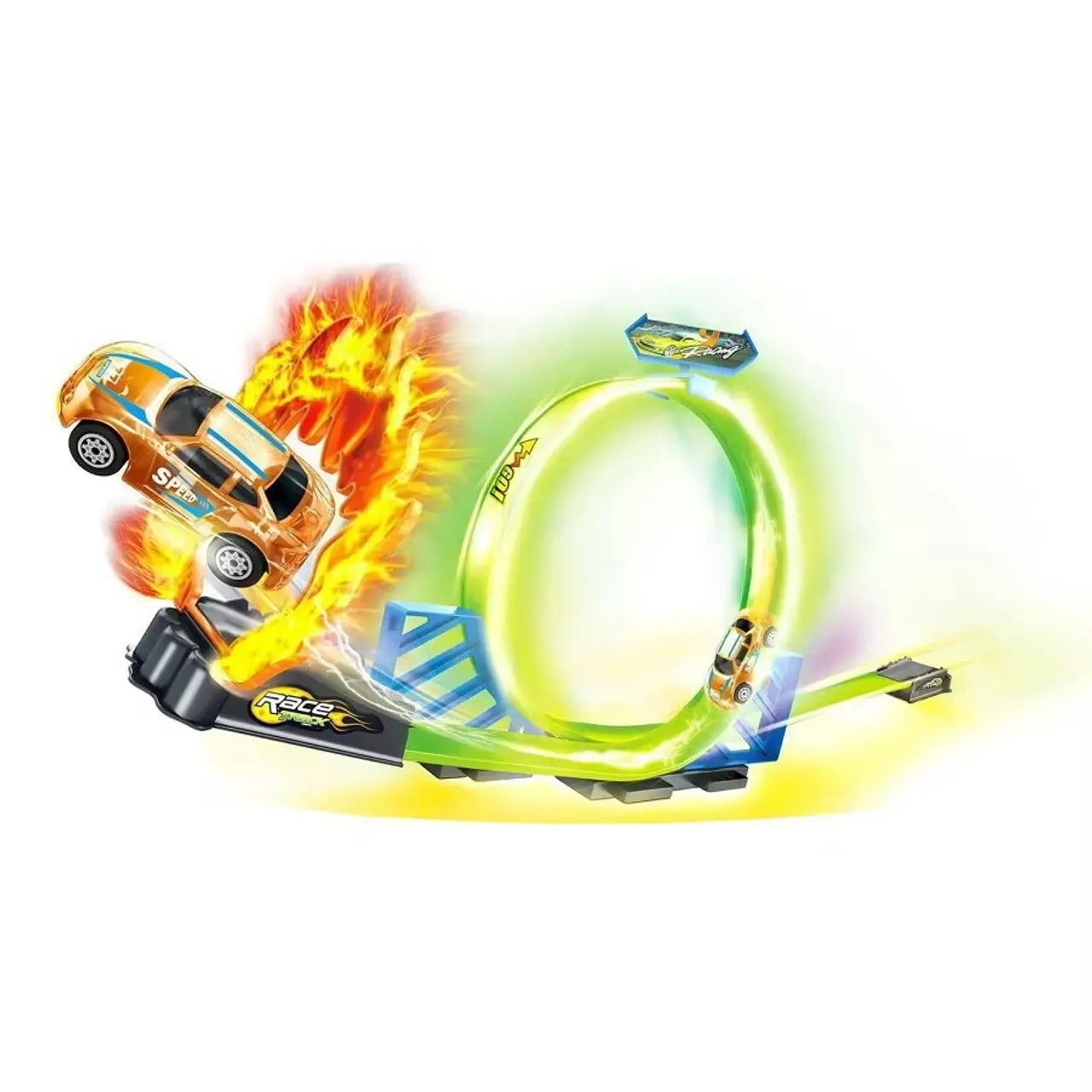 Pista de Carrinhos Brinquedo Speedster Neon Looping Com Luz LED Brilha No Escuro - Foto 3