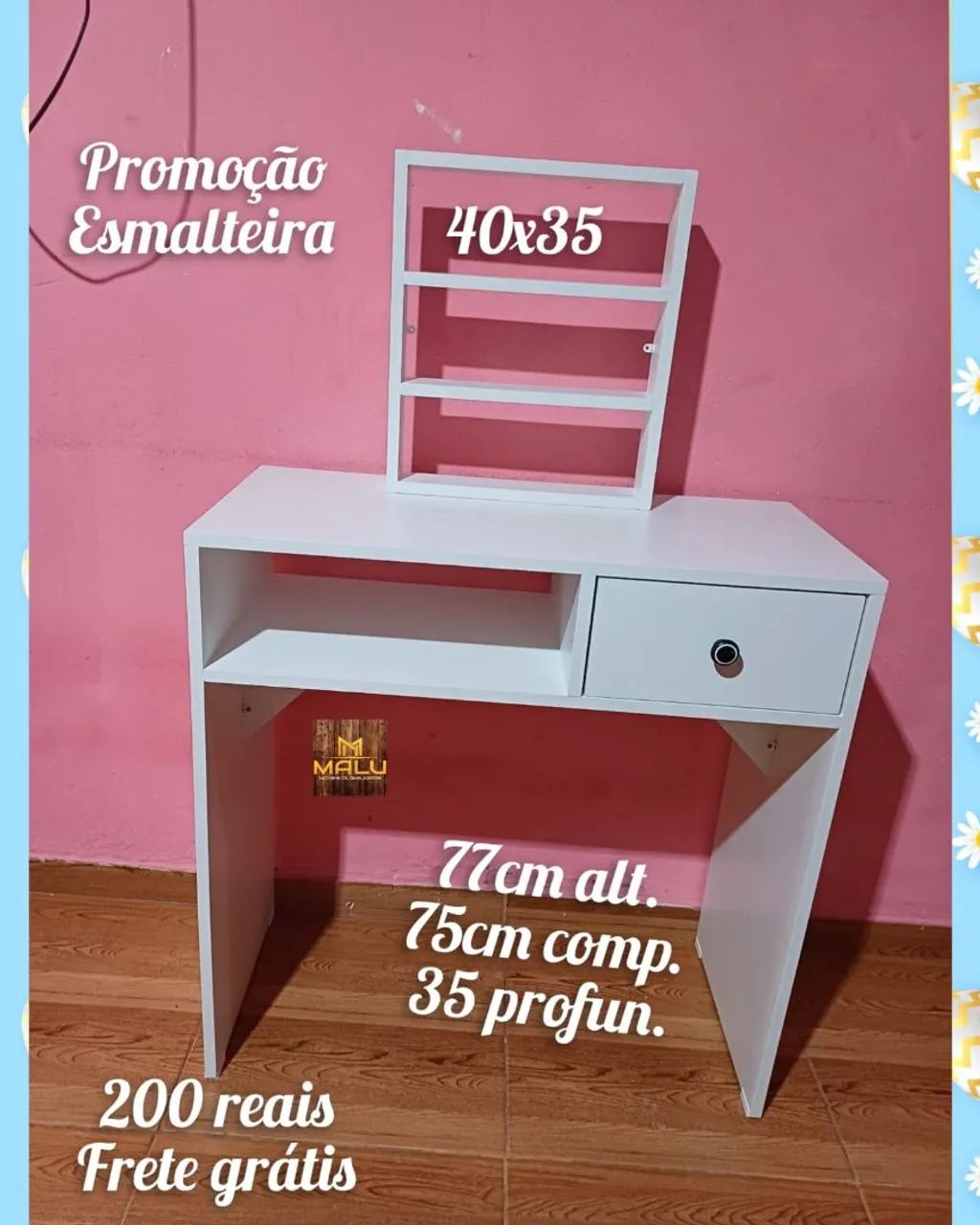 Mesa Esmalteira Branca 77cm - Frete Grátis