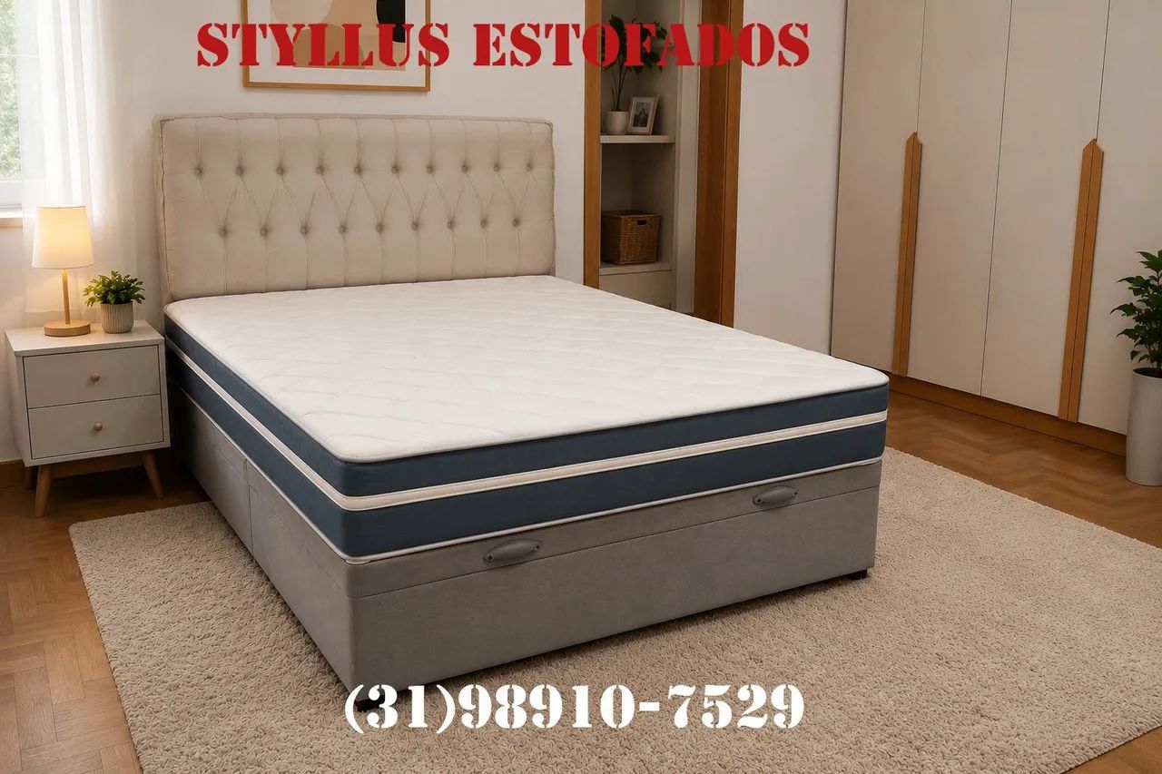 Cama box baú casal com colchão de casal de molas ensacadas 
