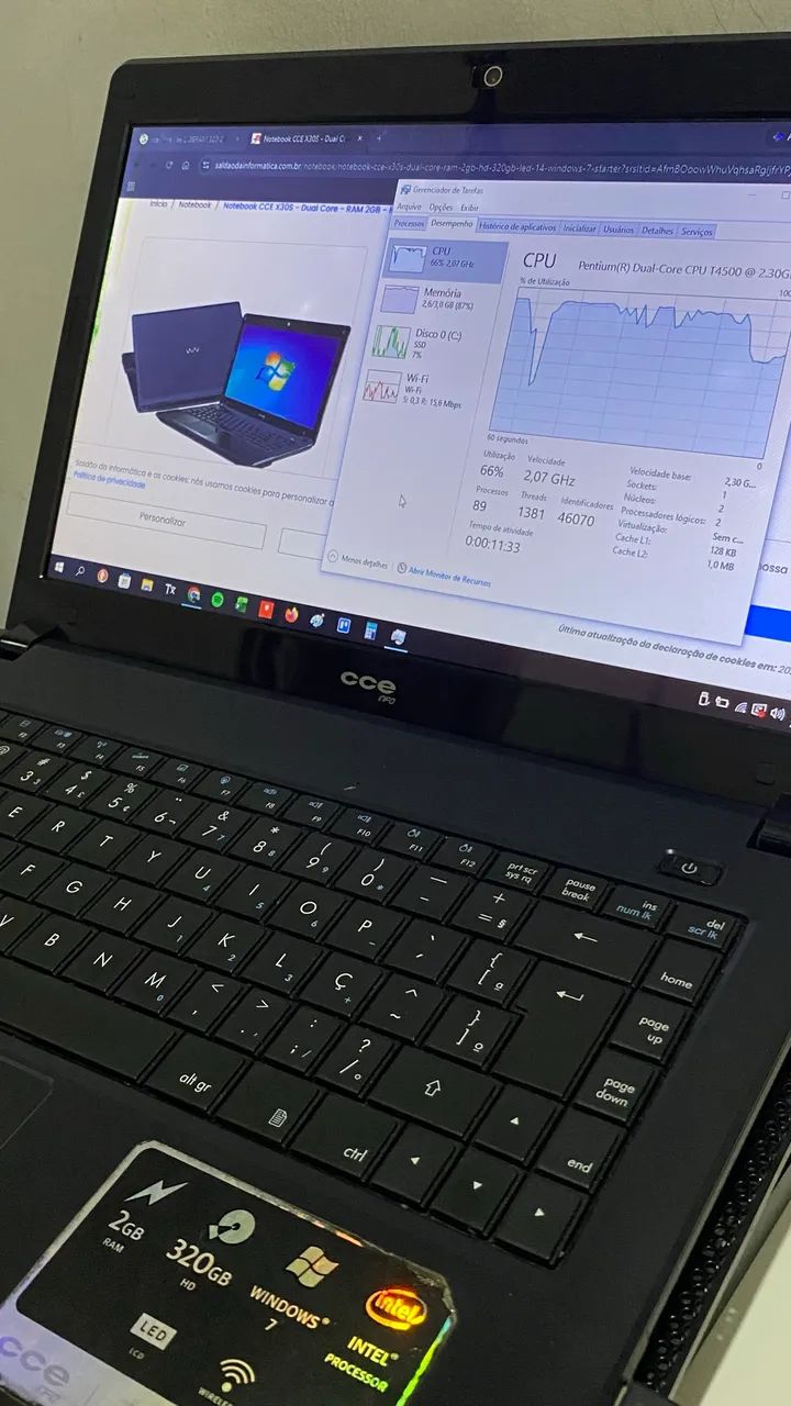 Notebook CCE + Teclado USB + Mouse + Cooling pad USB - Foto 5
