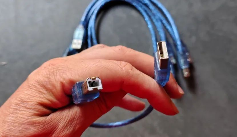 Cabo USB padrão A/B  30cm, cor azul, para Arduíno - Foto 2
