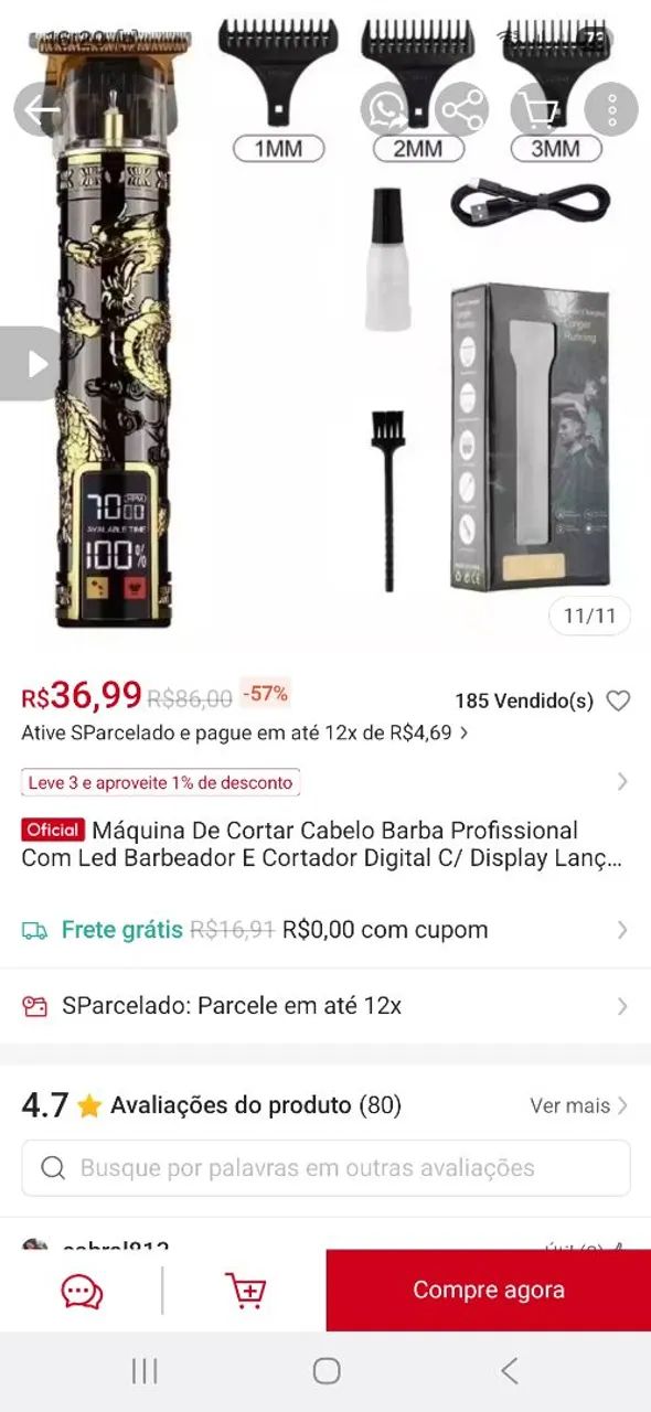 Máquina de cabelo e barba digital nova  - Foto 3
