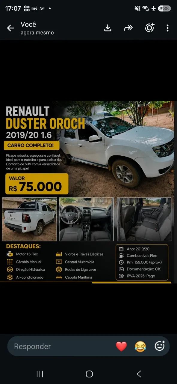 Renault Duster DUSTER OROCH DYNA. 1.6 FLEX 16V MEC. 2020