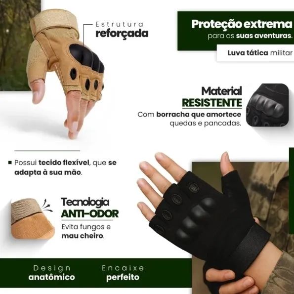 Luva meio dedo cor Cáqui - Foto 2