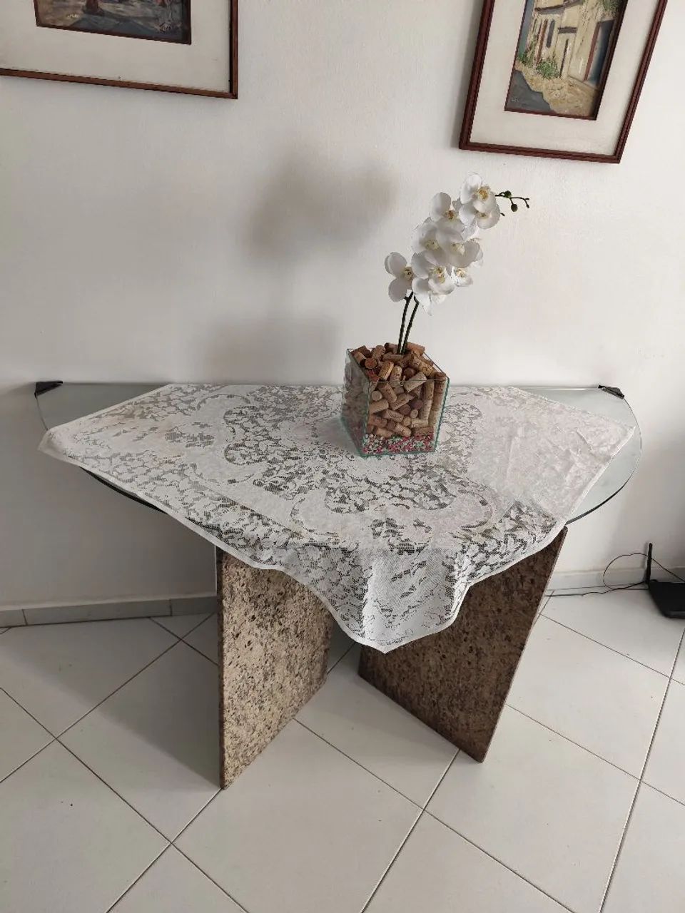Mesa sala vidro e Pé Granito.