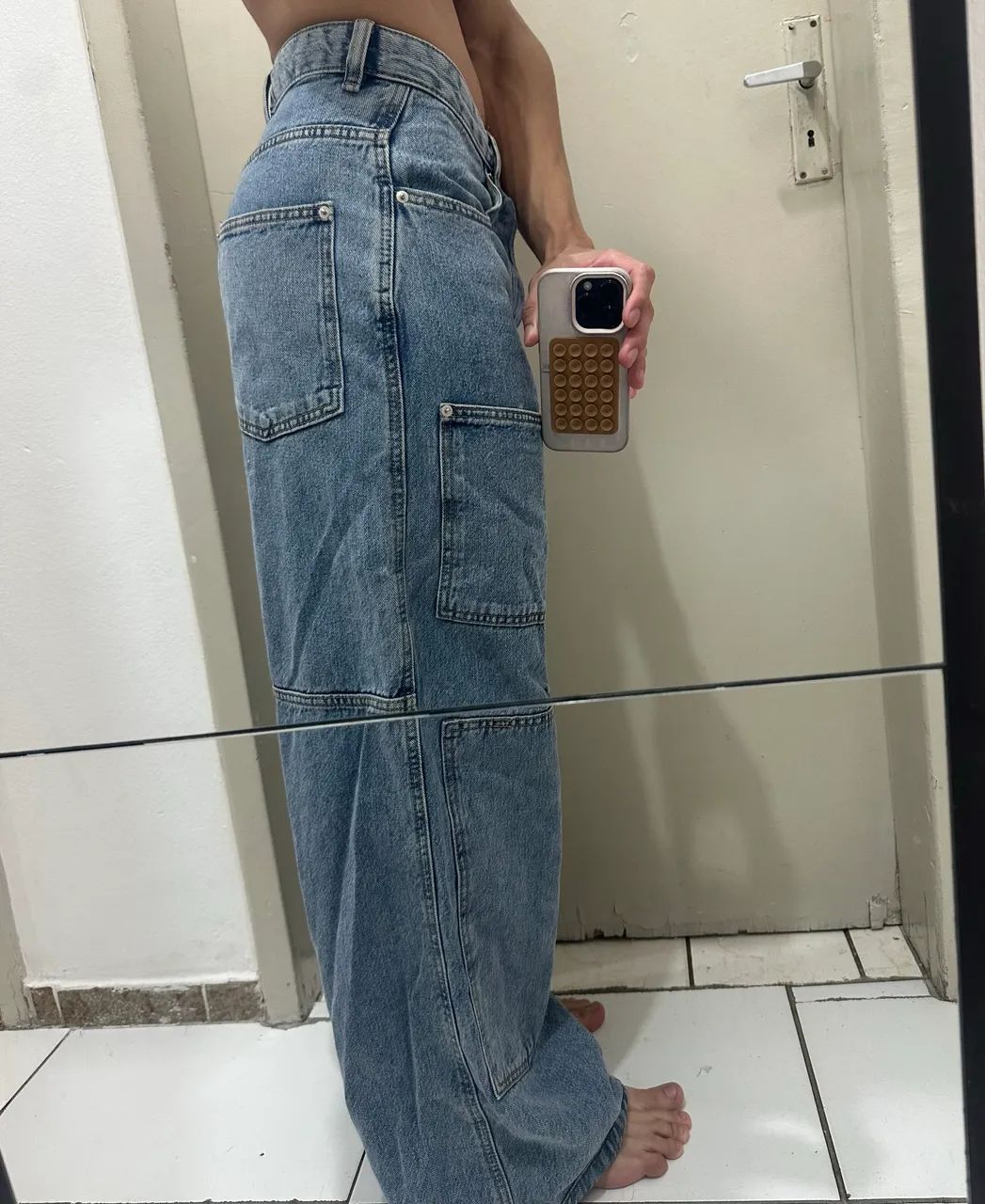 calça jeans zara wide fit cargo - Foto 4