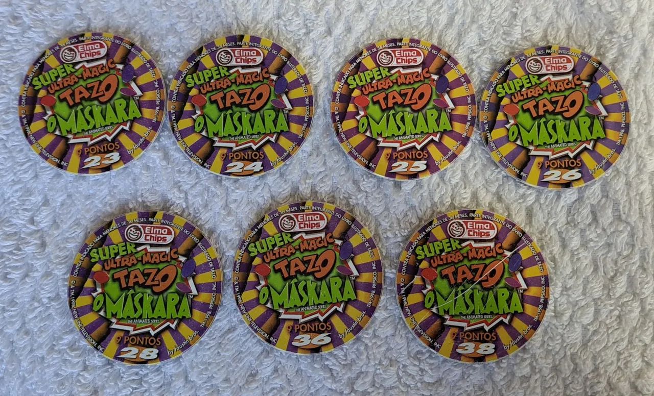 LOTE COM 6 SUPER ULTRA-MAGIC TAZOS O MÁSKARA ELMA CHIPS 1998 ORIGINAIS