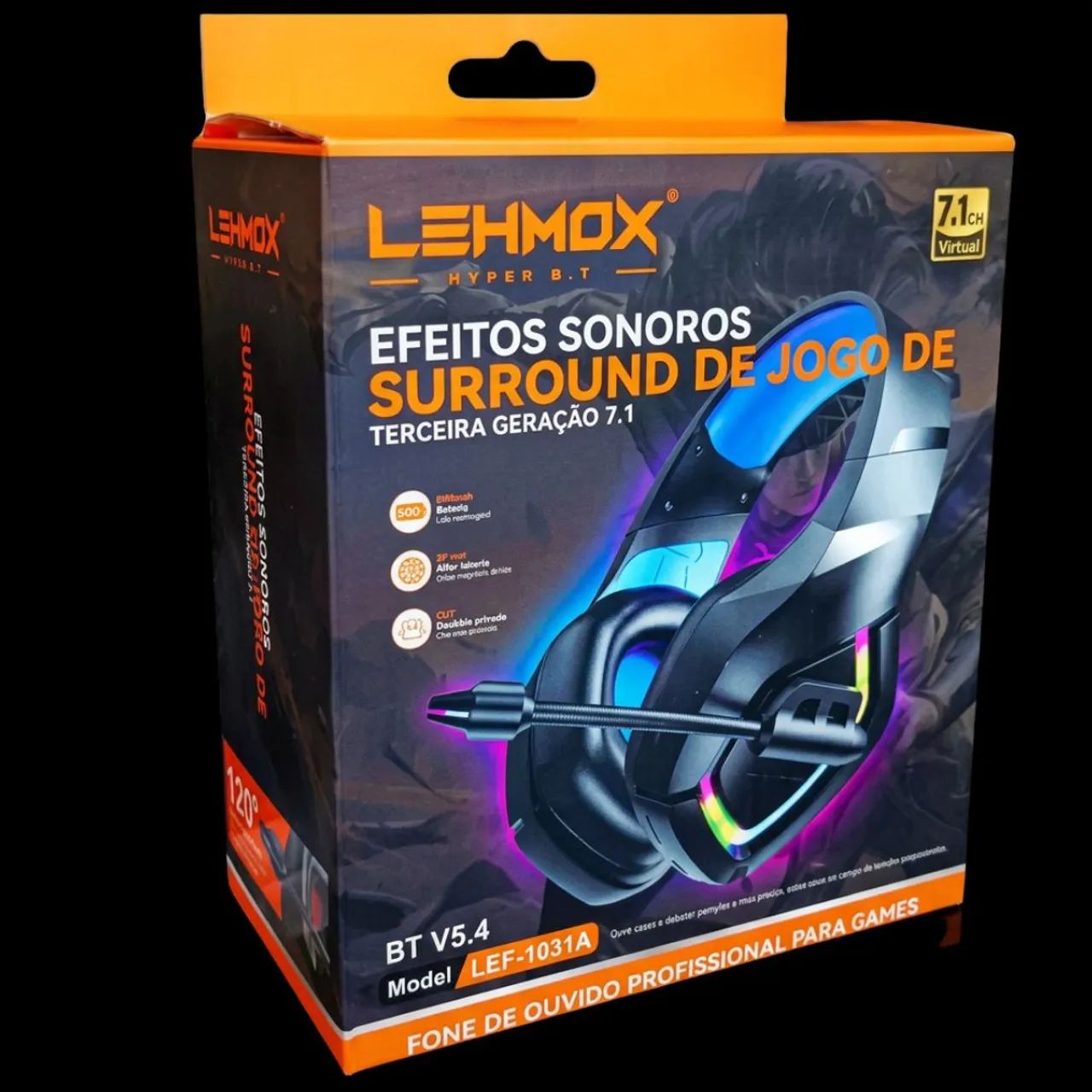Headset Gamer Bluetooth Lehmox Hyper B.T - 7.1. LEF-1031A
