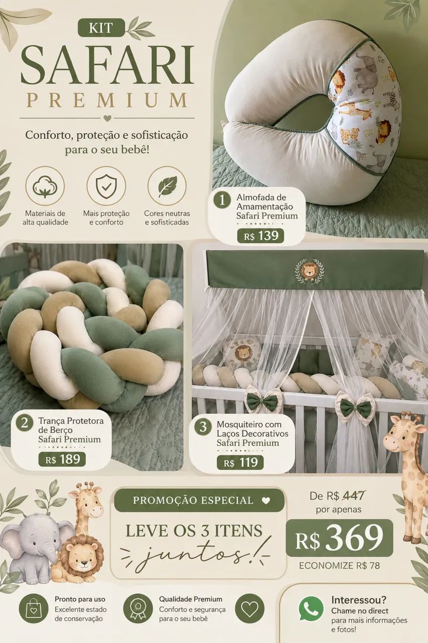 KIT SAFARI PREMIUM PARA QUARTO DE BEBÊ 