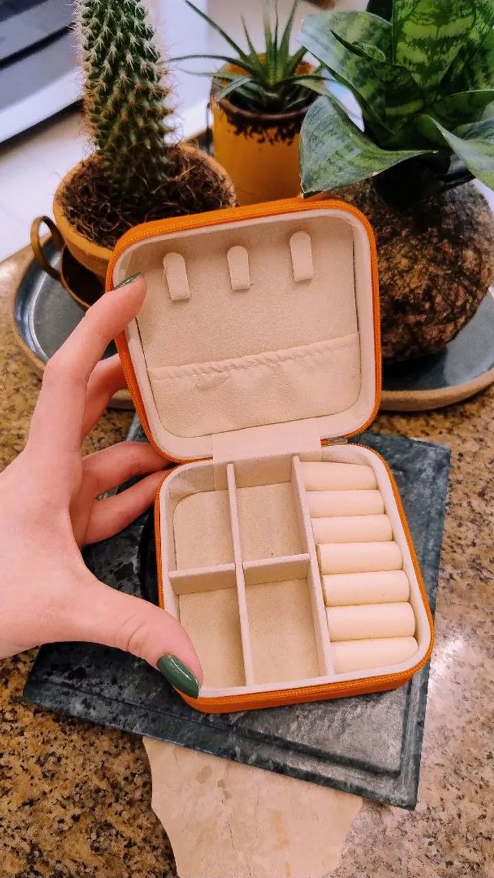 Porta-joias Laranja de Viagem com Divisórias e Zíper - Foto 3