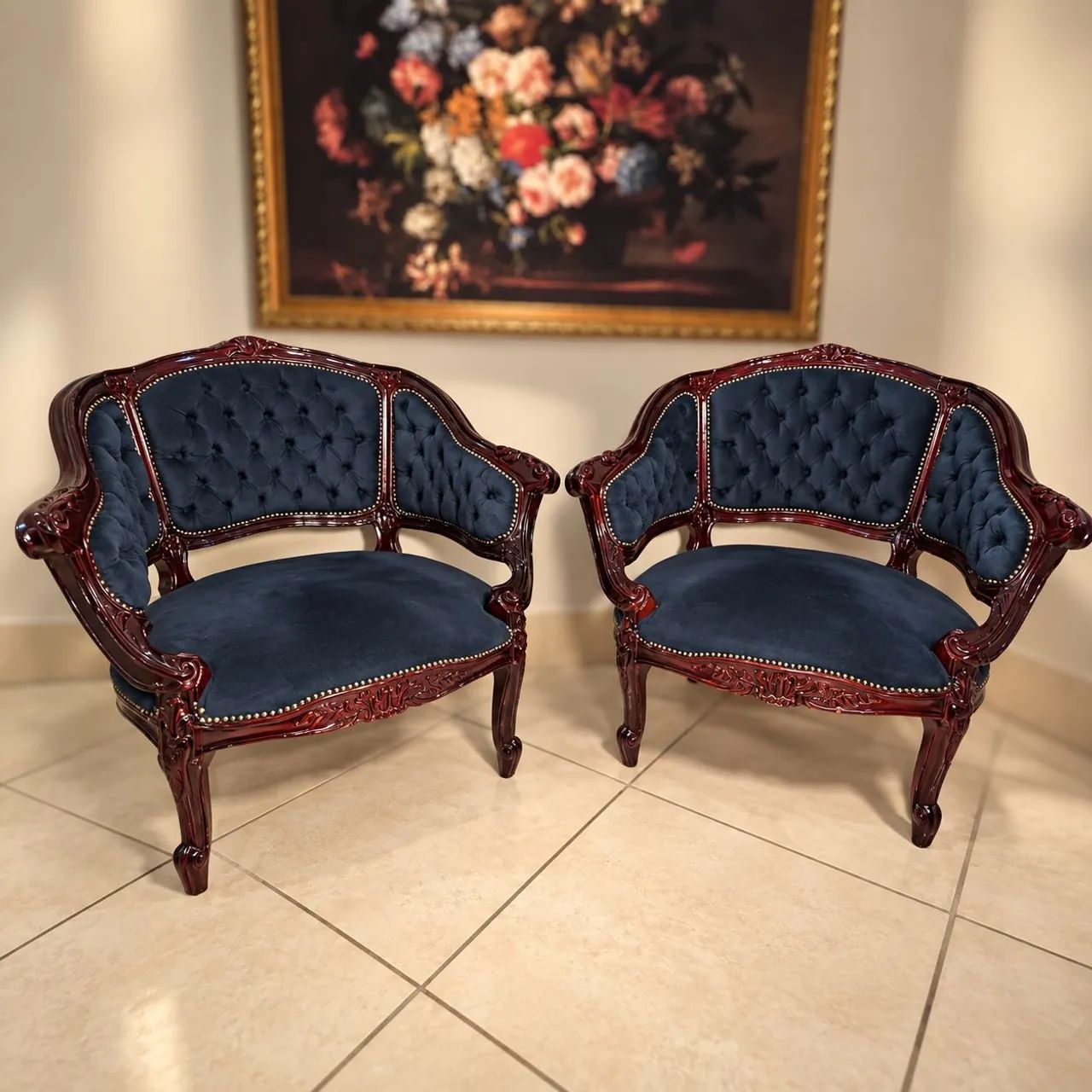 Conjunto Estilo Vitoriano em Mogno ? Sofá + 2 Poltronas Luis XV - Foto 2