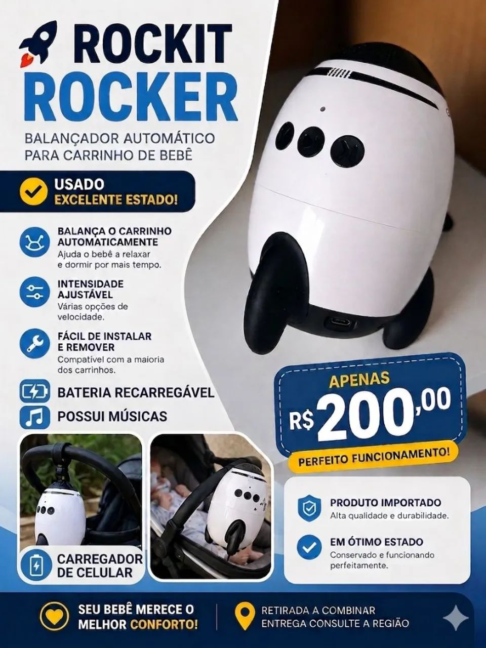 Foquete balanço carrinho de bebê 
