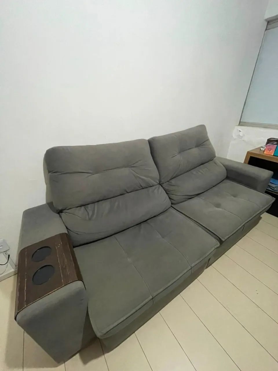 Sofá Retrátil com Baú 3 Lugares Cinza