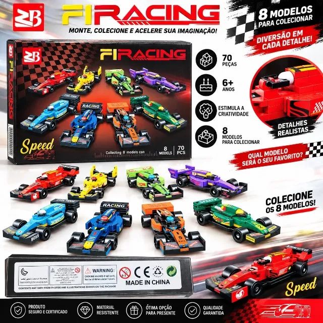 Carrinho F1 Racing Blocos de Montar 70 Peças Carro de Corrida 6+