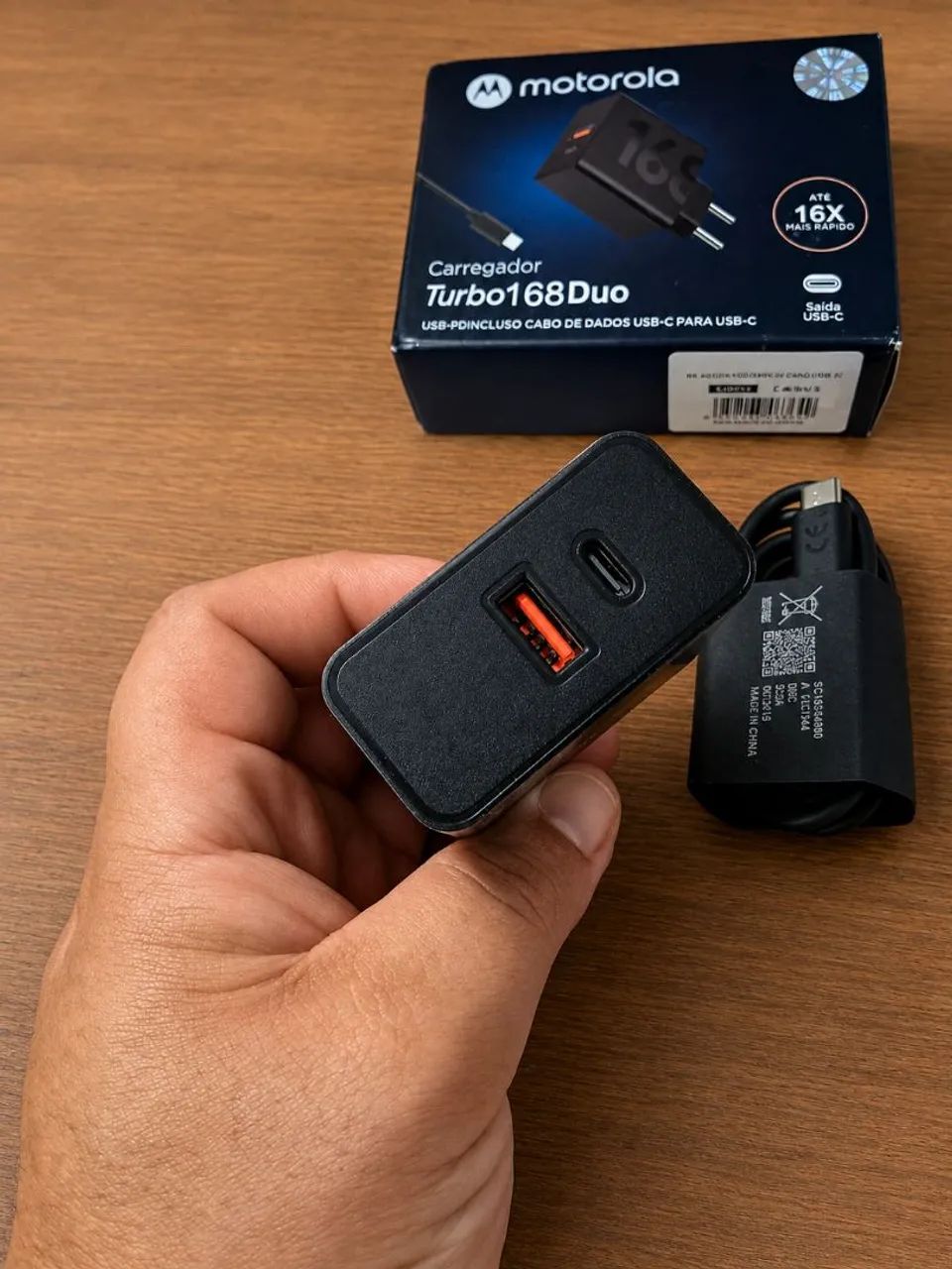 Carregador Turbo Power 168W Motorola dupla entrada tipo c USB  - Foto 2