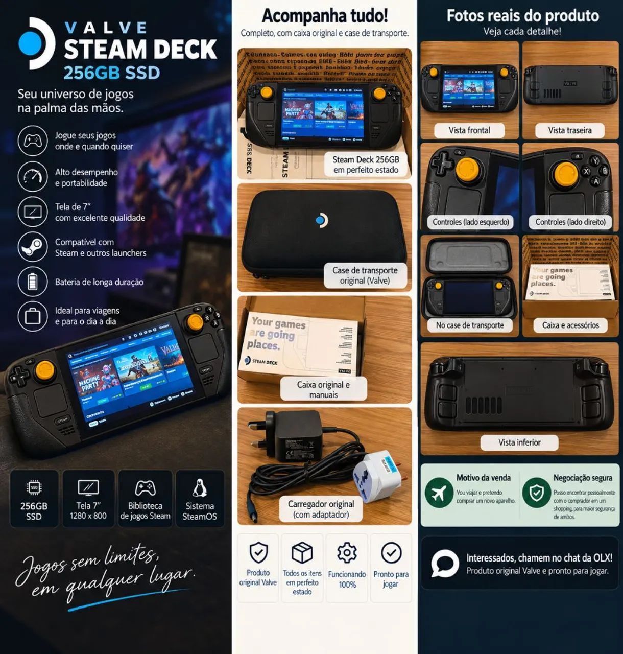 Valve Steam Deck 256GB em ótimo estado na caixa. - Consoles de