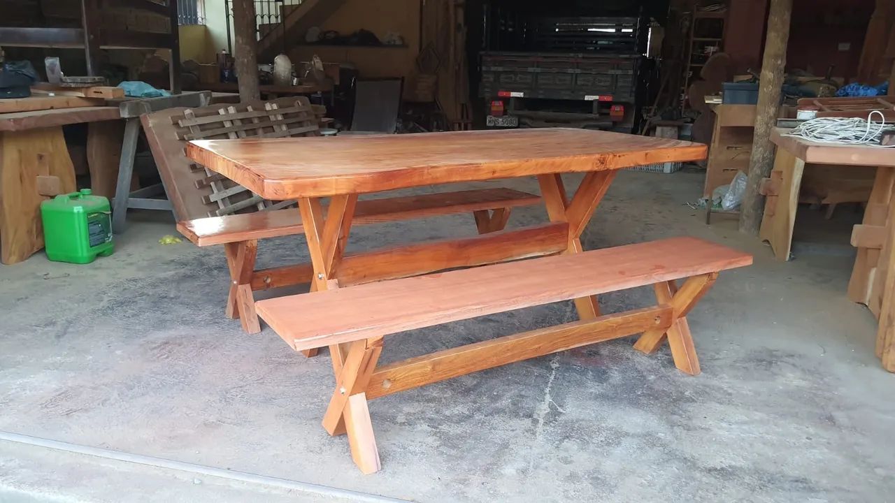 Vendo Mesa Rústica de Madeira Maciça de Jaqueira + 2 Bancos | Conjunto Completo - Foto 4
