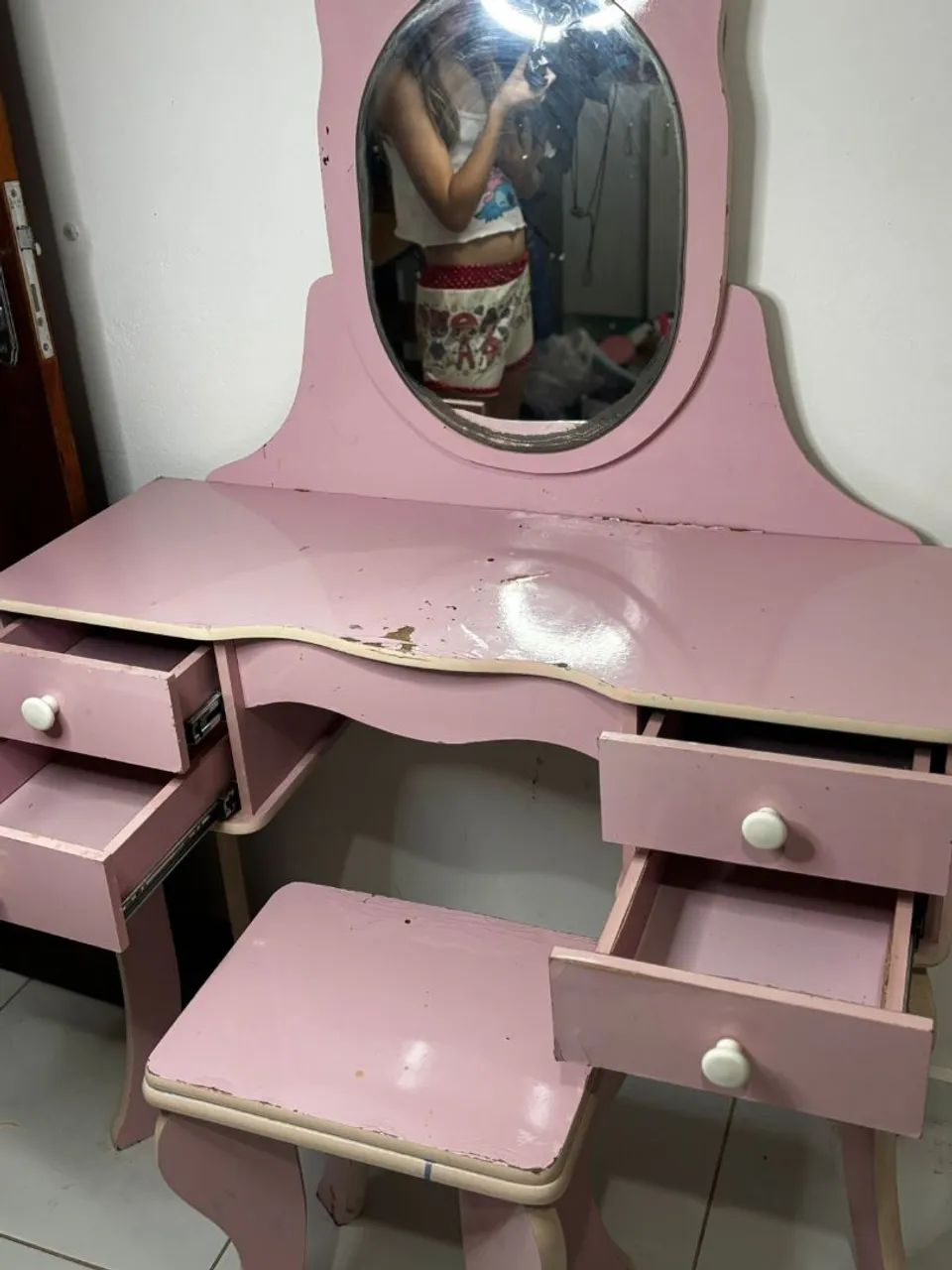 Penteadeira Infantil Rosa com Espelho + Banquinho - Foto 3