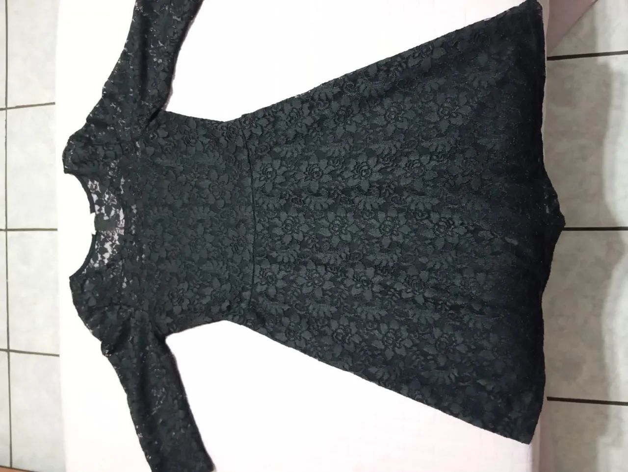 Vestido manga 3/4,preto,renda