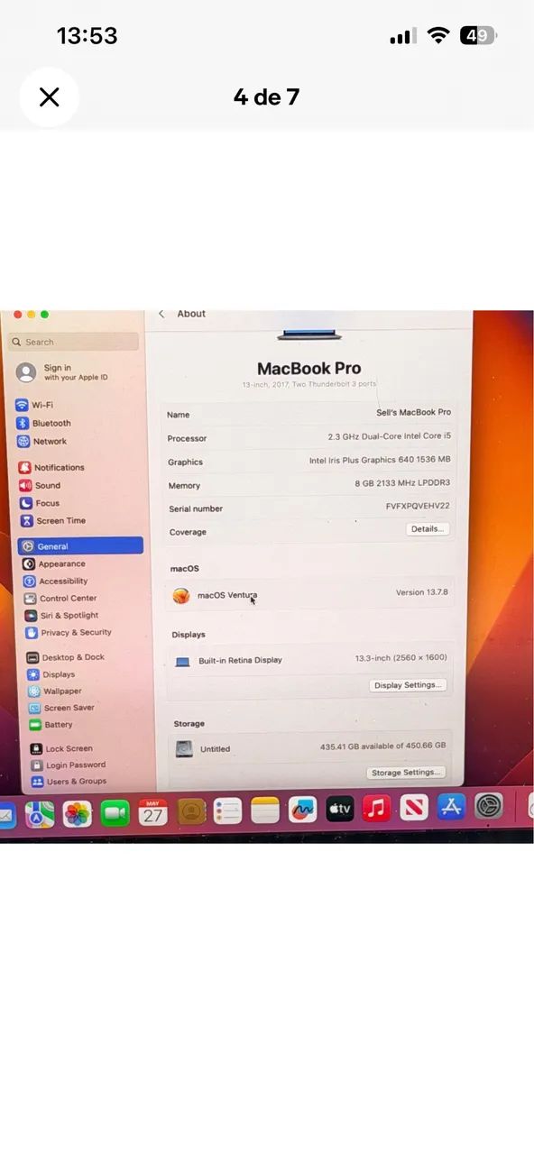 Apple MacBook Pro 13" A1708 2017 Core i5 8GB RAM 512GB SSD  - Foto 3